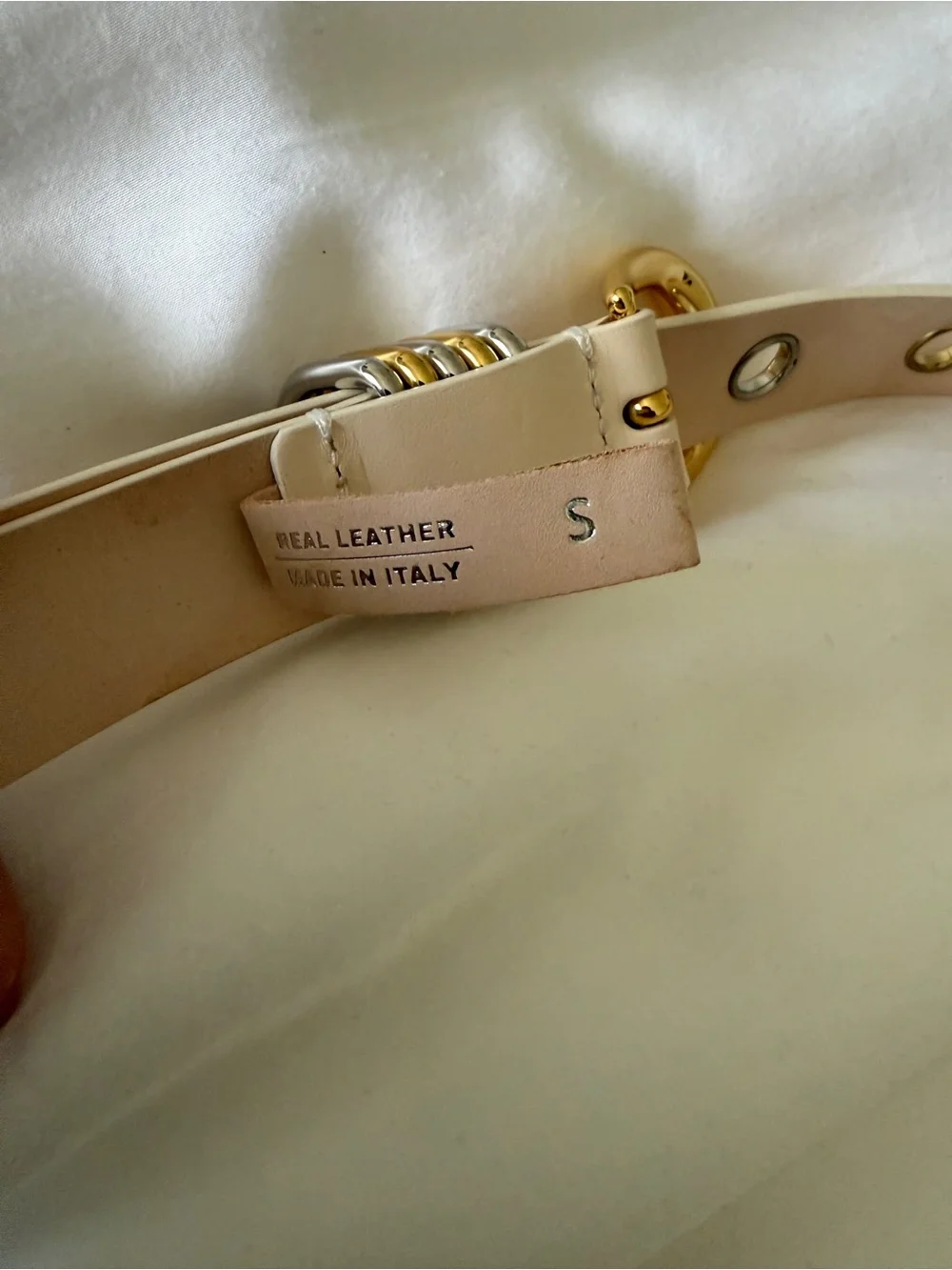 Dehanche Cream Grommet Belt with Gold Hardware